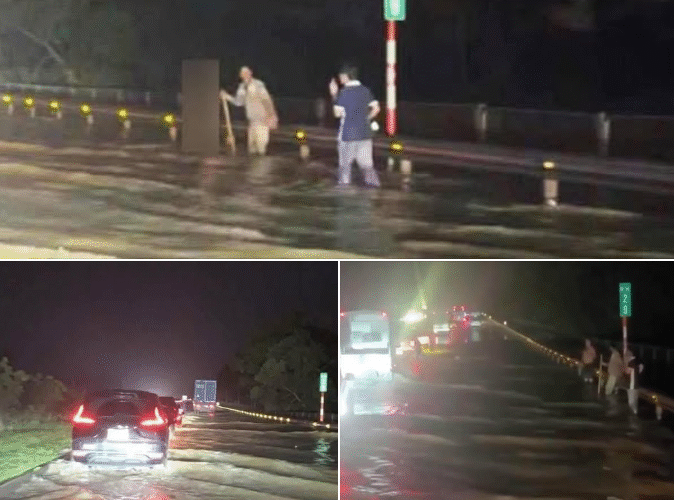 Vid:eo nước lũ trên cao tốc Hà Nội – Thái Nguyên